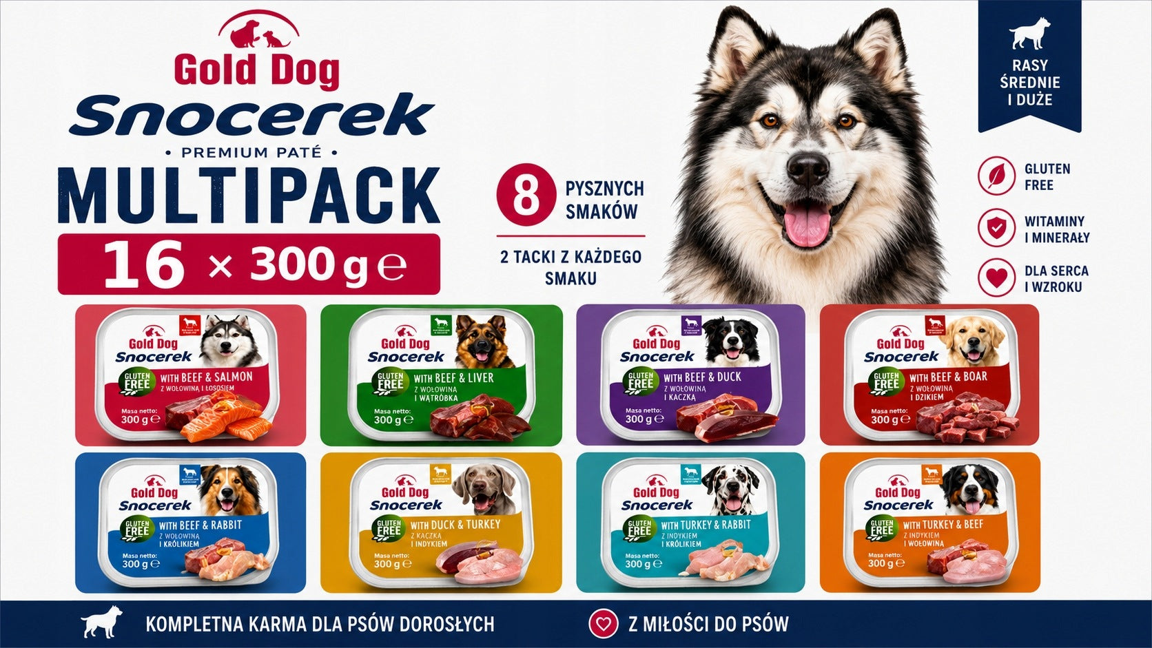 Wet Dog Food Gold Dog Snocerek Multipack 8 Flavours 16x300g Packaging status original