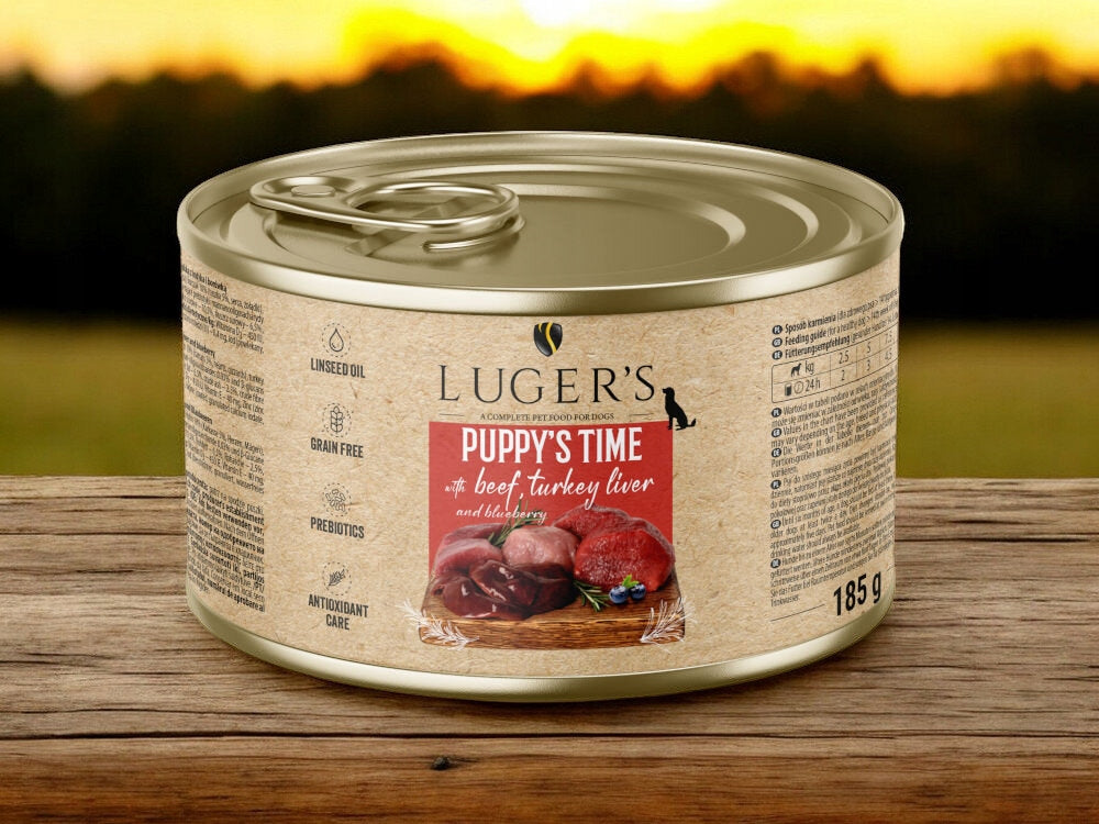 Wet Dog Food Lugers Puppys Time Beef Turkey Liver 185g Brand Luger's