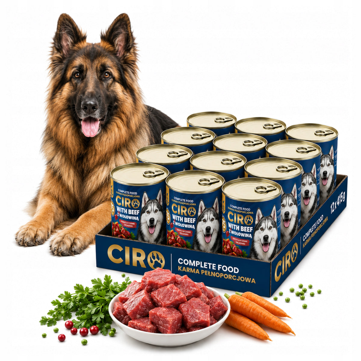 Wet Dog Food MEAT PIECES IN SAUCE 12x415G 75% BEEF
