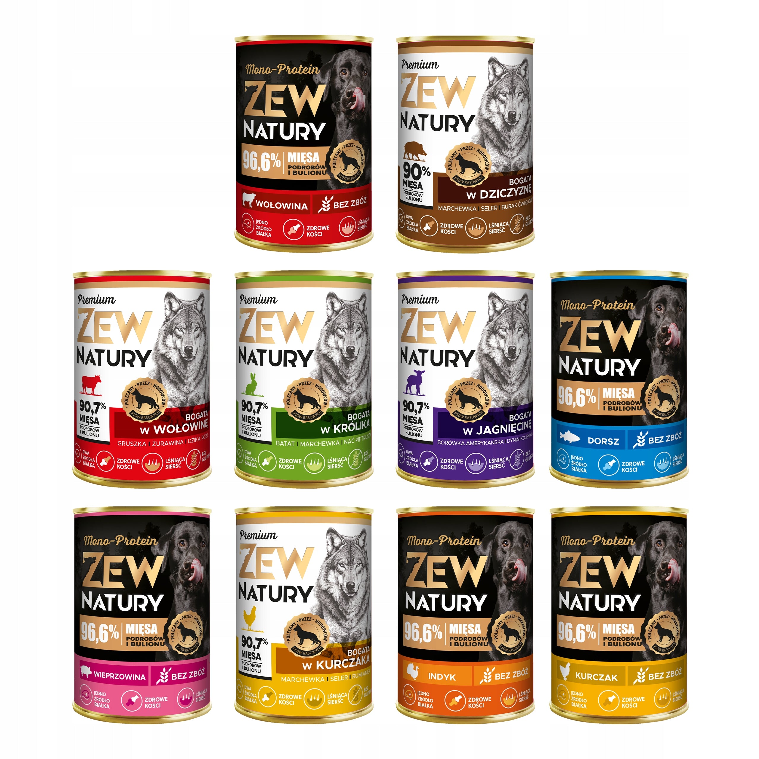 Wet Dog Food Zew Natury Mix of Mono+Premium Flavours 10 x 400g