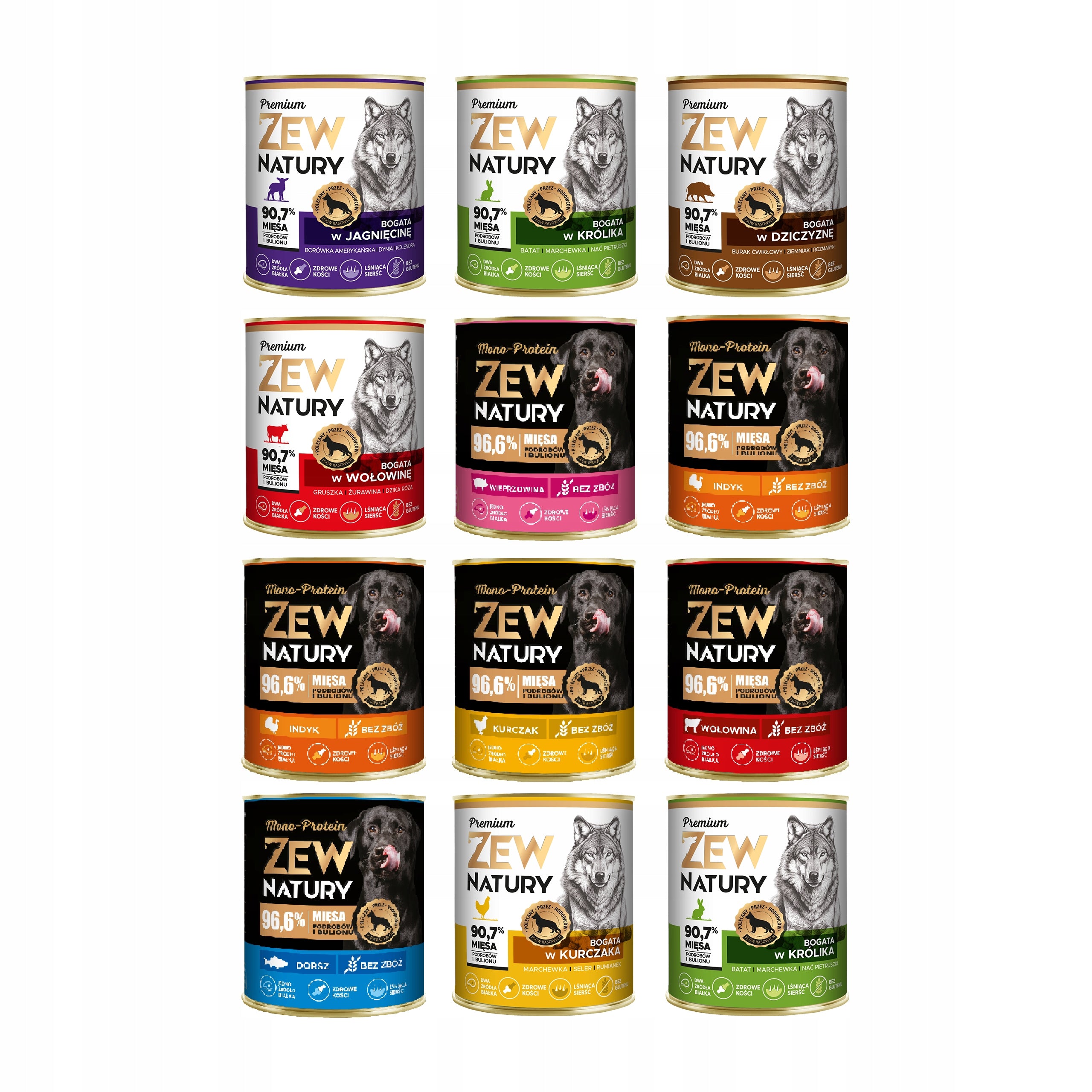 Wet Dog Food Zew Natury PREMIUM MONO-PROTEIN Mix of flavors 12x800g Packaging status original