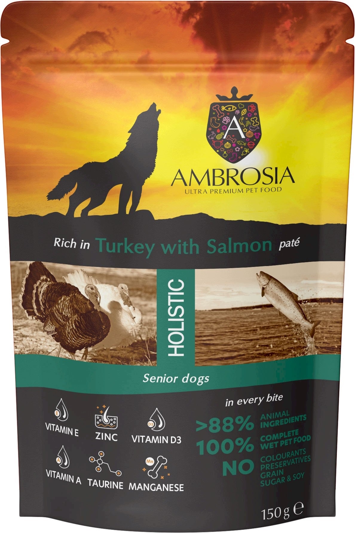 Wet Food for Dogs AMBROSIA Paté Turkey and Salmon 150g