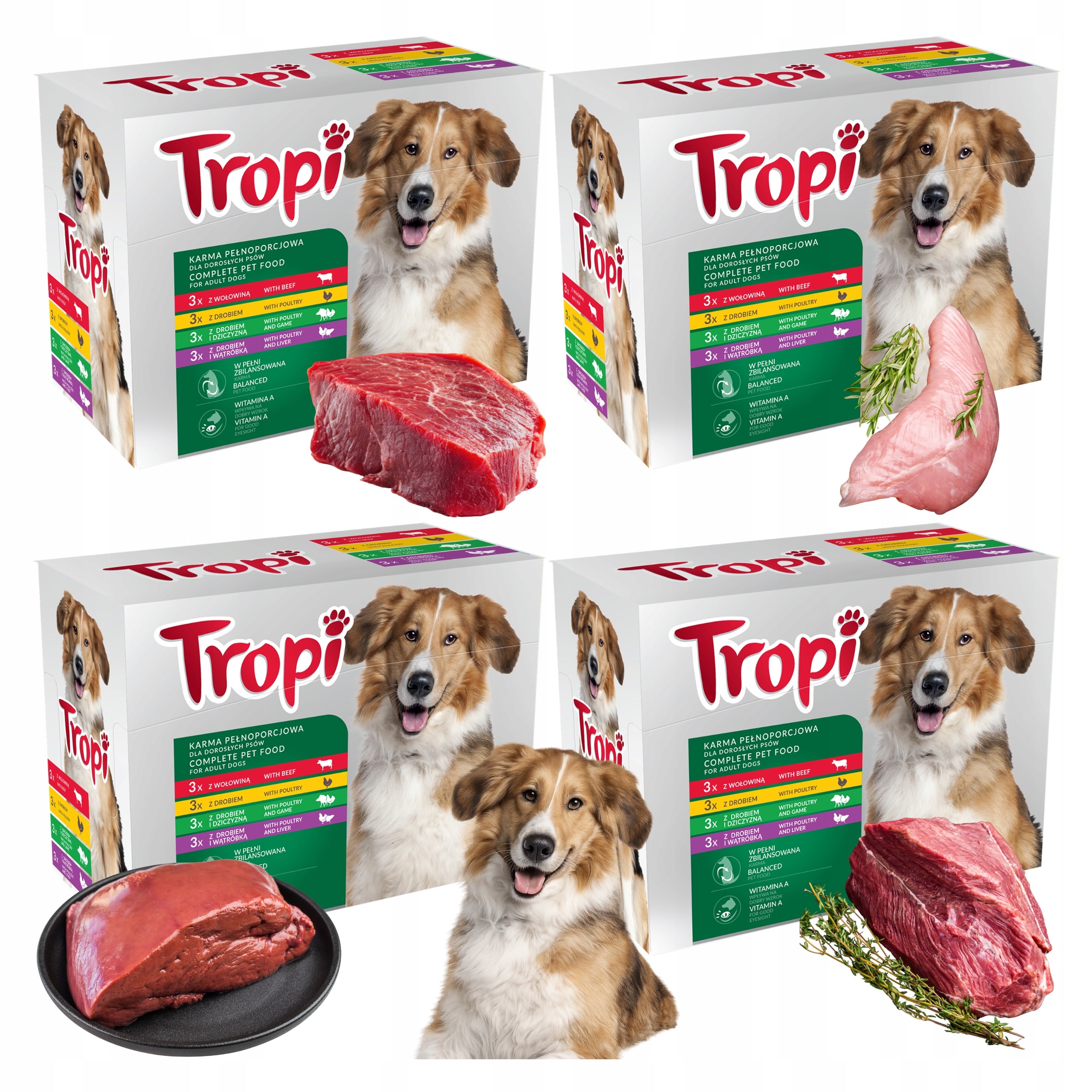 Wet Food for Dogs MIX 4 Flavours Sachets 40x 100g Set of 4 kg TROPI