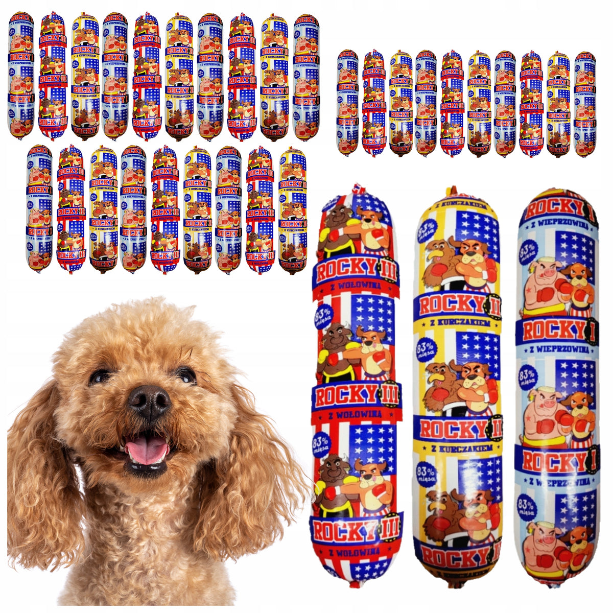 Wet Food for Dogs Meat Bar 19 x 1 kg ROCKY 83% Meat + FREEBIE