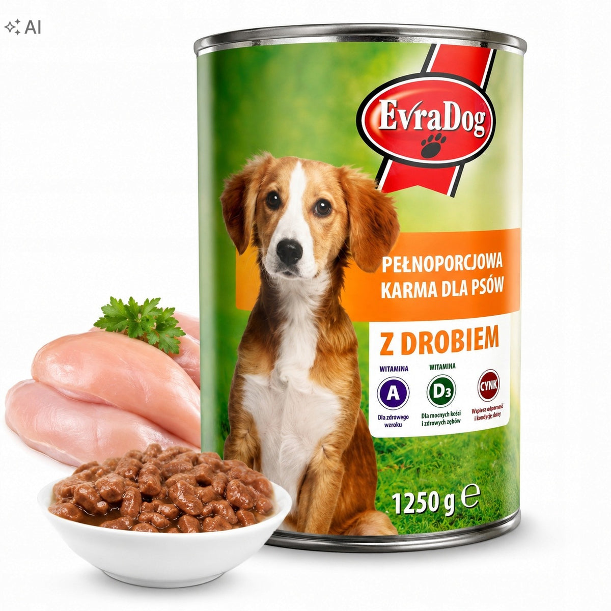 Wet Food for Dogs with Poultry 1240 g Large Complete Can evradog