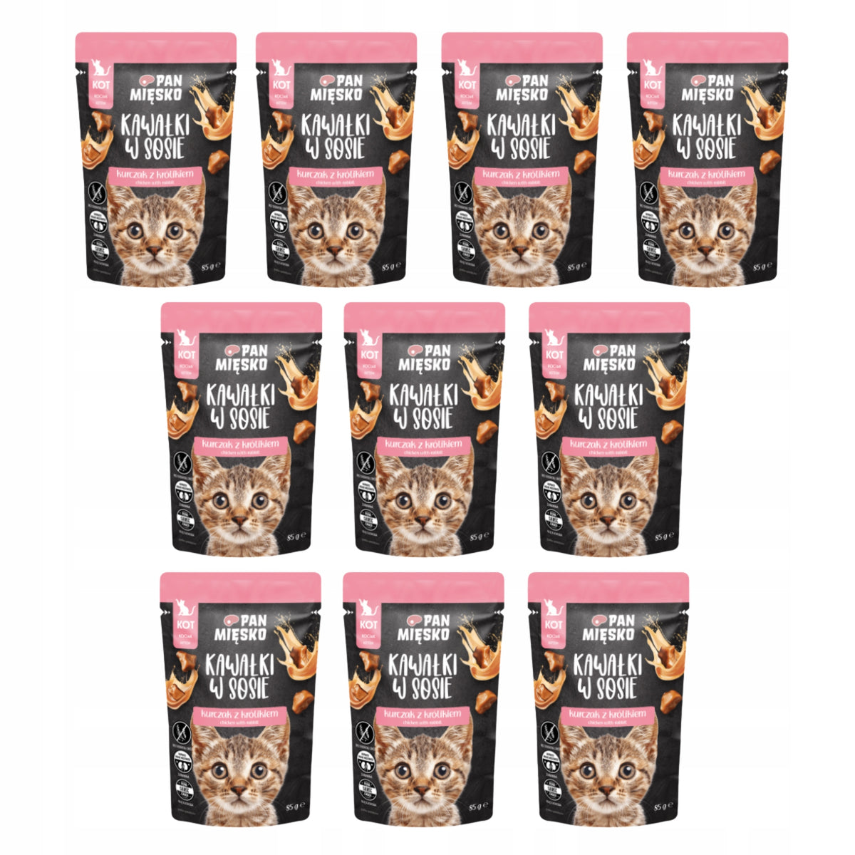 Wet Food for Kittens Pan Meat Pieces in Sauce Chicken Rabbit 85g x 12 Packaging status original