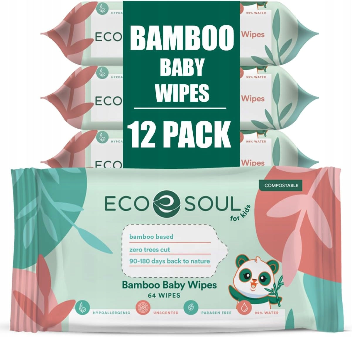 Wet Wipes Eco Soul Bamboo Baby Unscented 12 x 64 PREMIUM 5060