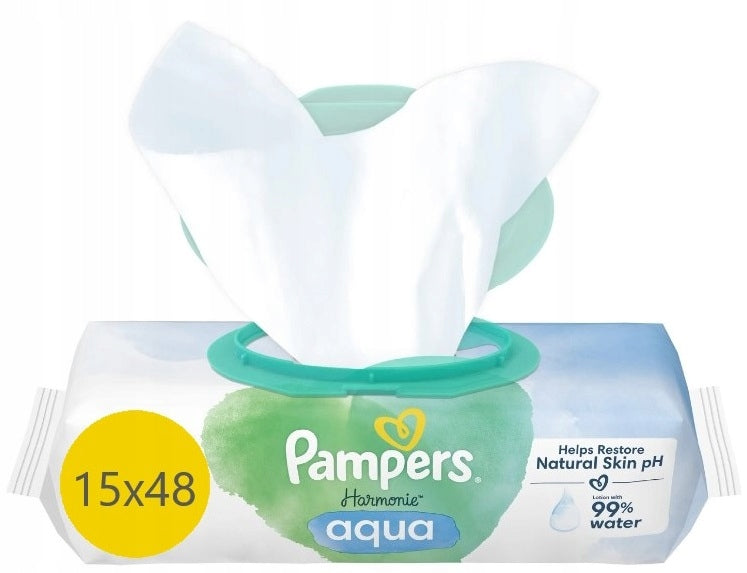 Wet Wipes Pampers Harmonie Aqua (15 x 48) 720pcs Manufacturer code 81773414