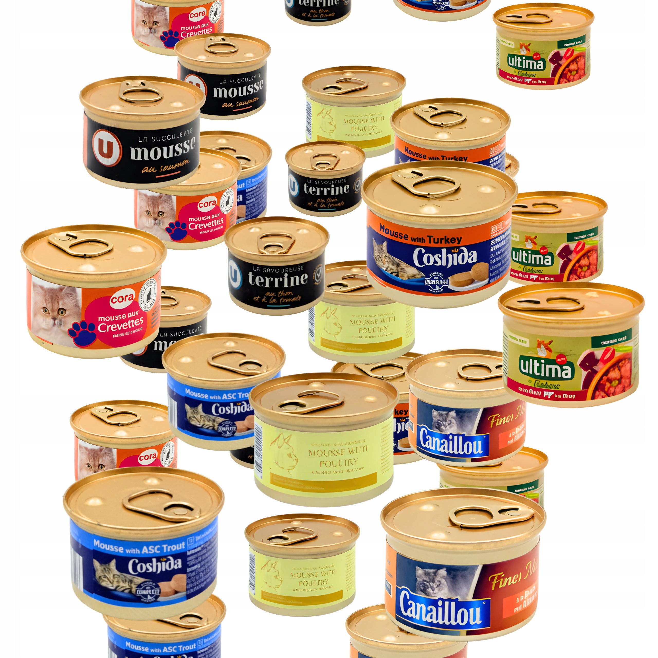 Wet cat food 54 x 85g Set Mousse pieces mix of complete flavors Brand Continente