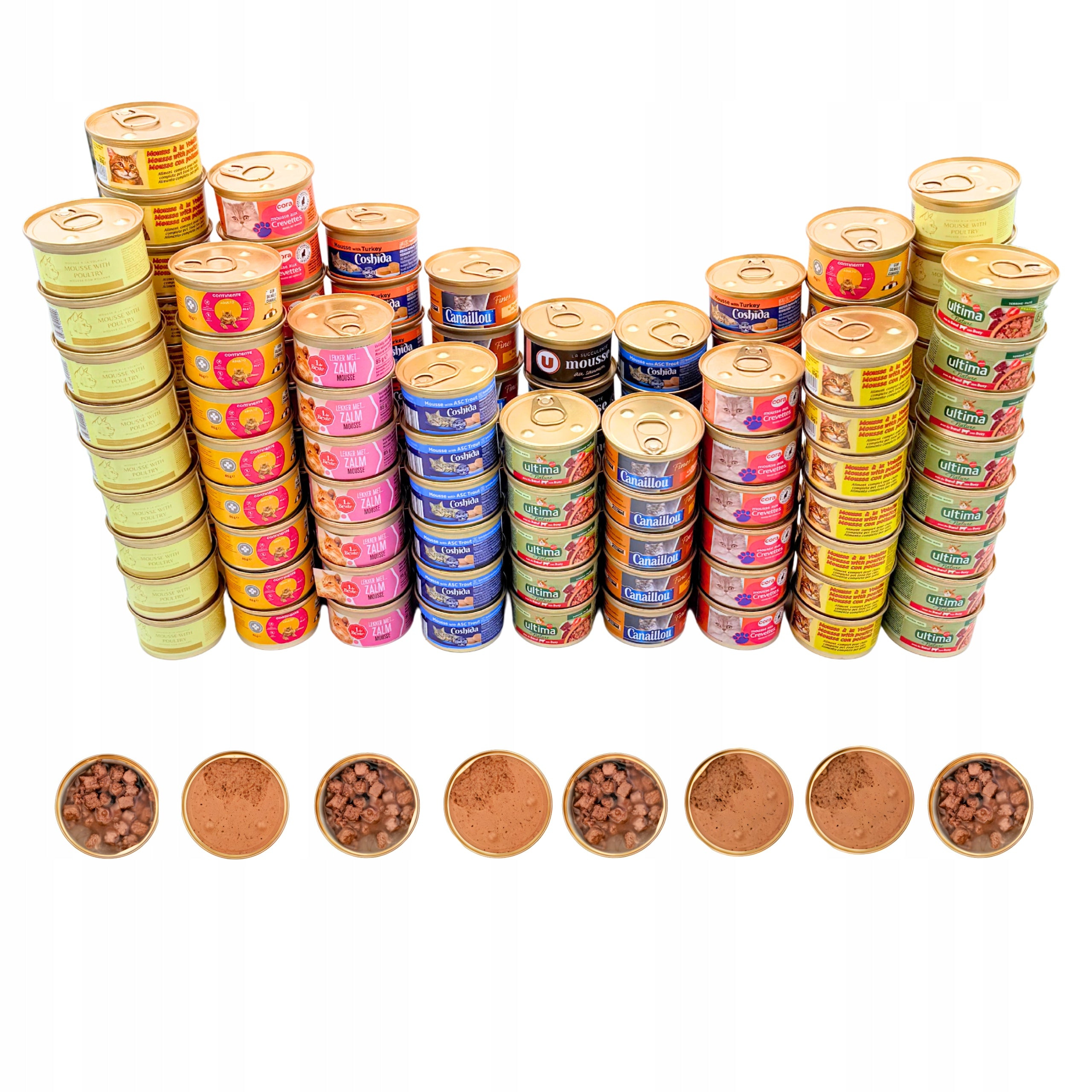 Wet cat food 54 x 85g Set Mousse pieces mix of complete flavors