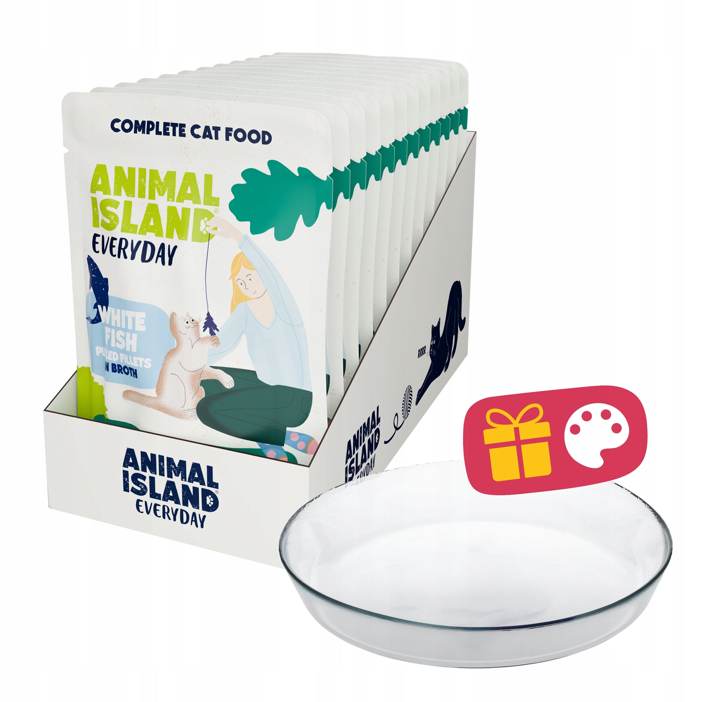 Wet cat food ANIMAL ISLAND White fish in fillet 12x85g + FREEBIE