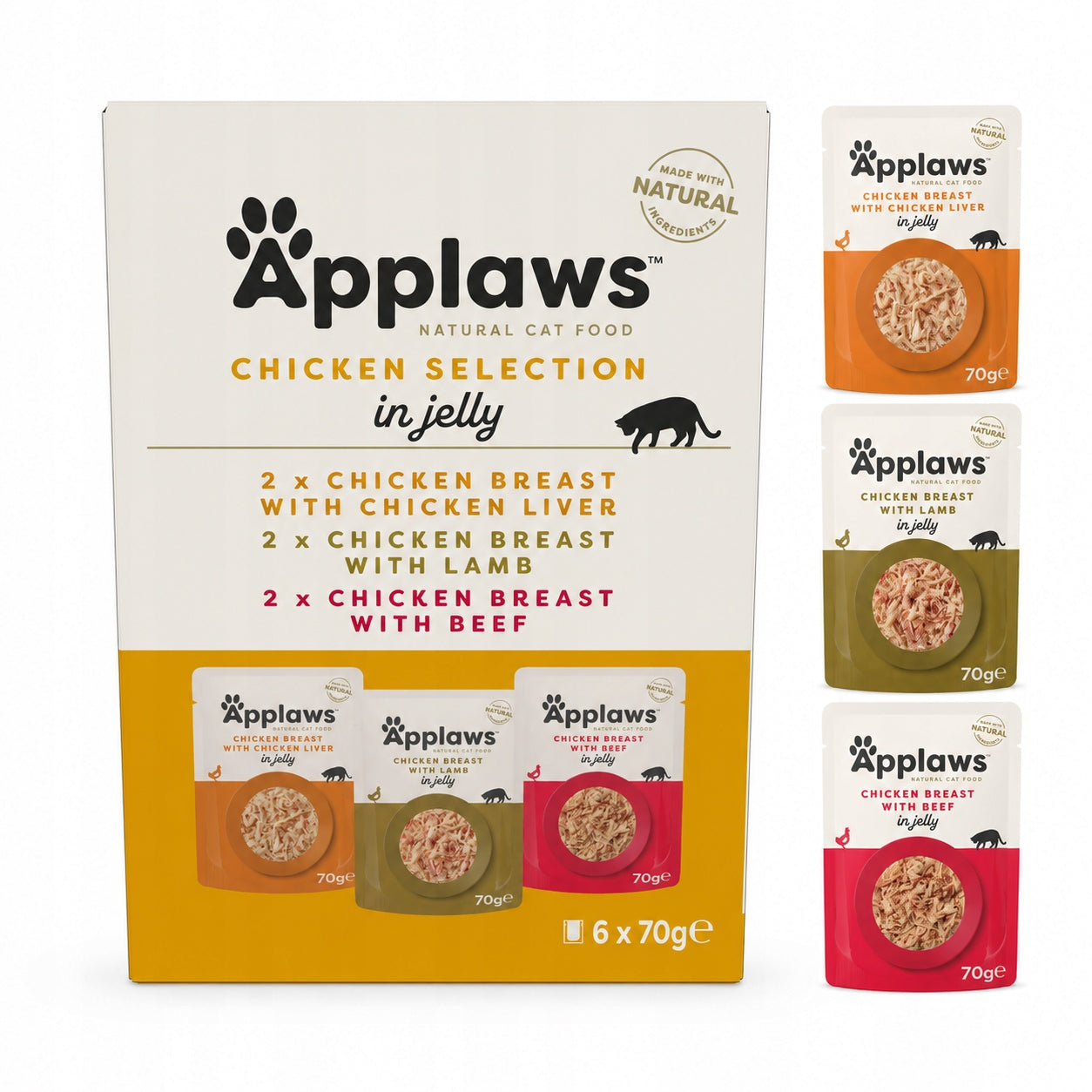 Wet cat food Applaws mix of flavors Chicken Beef Lamb 6x70g