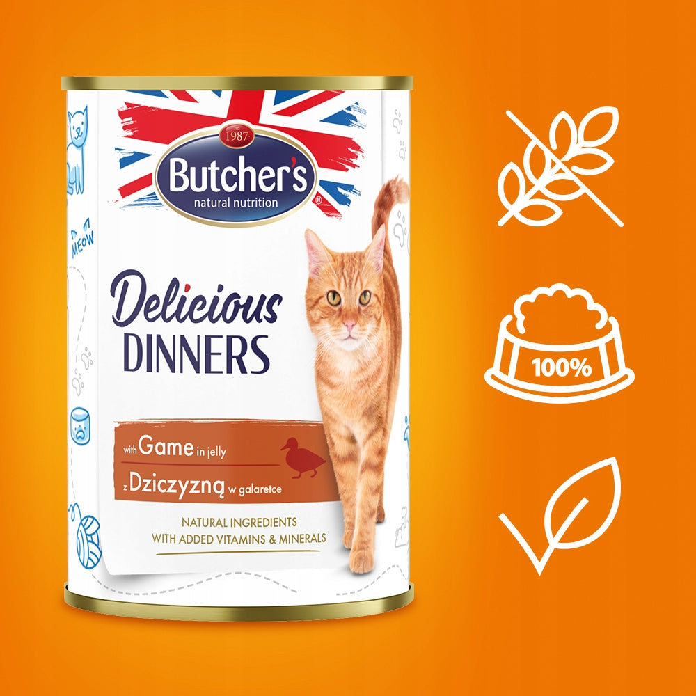 Wet cat food Butchers Delicious Dinners with venison 10x400g Packaging status original