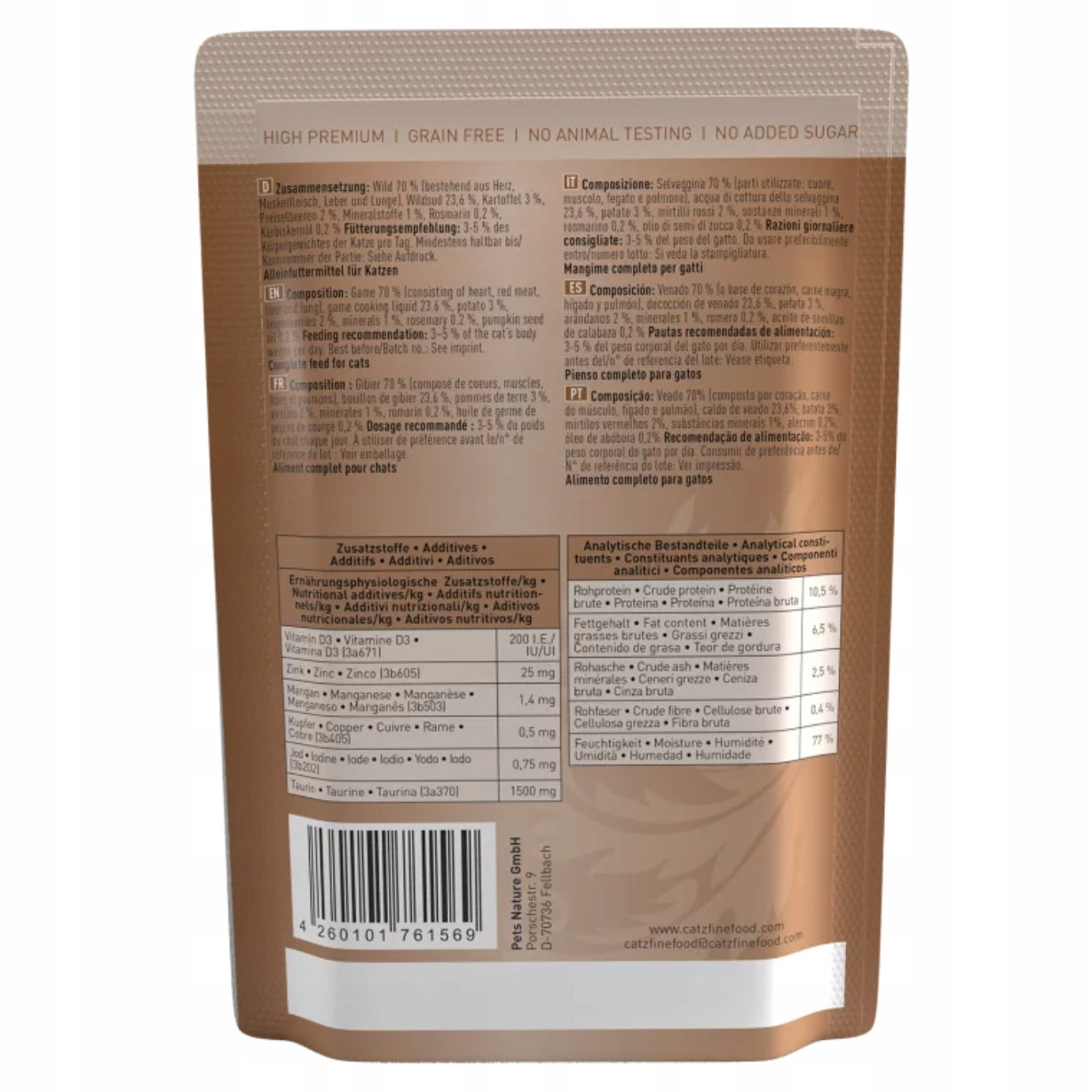 Wet cat food Catz finefood No.9 venison 85g No chicken without grains Brand Catz Finefood