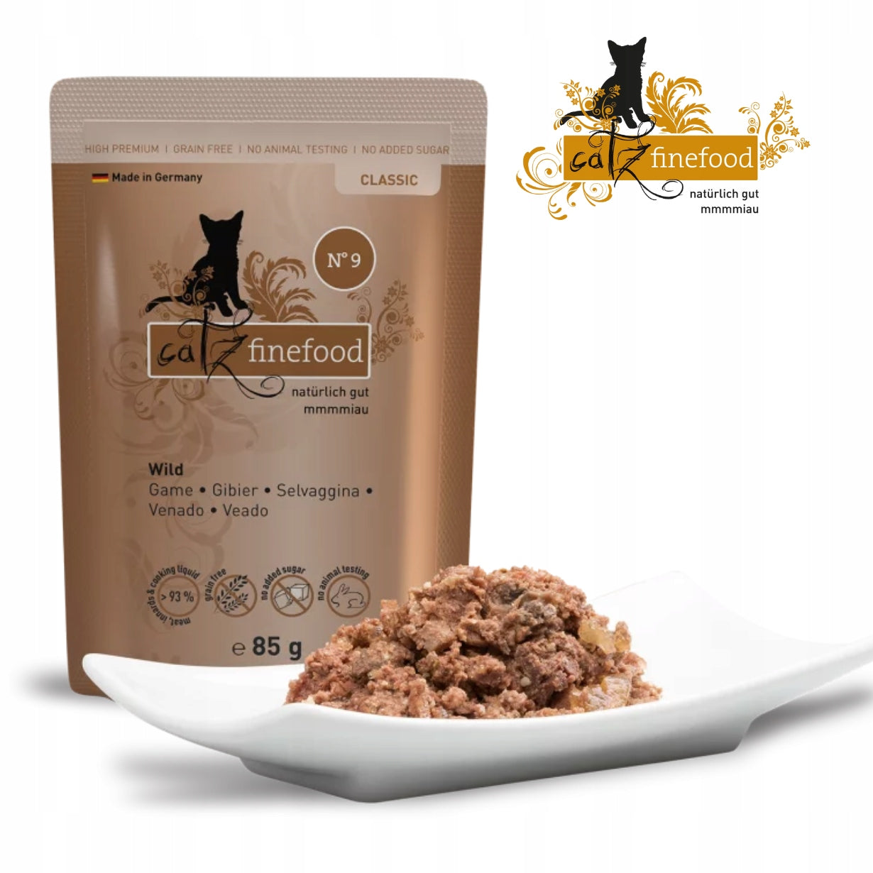 Wet cat food Catz finefood No.9 venison 85g No chicken without grains