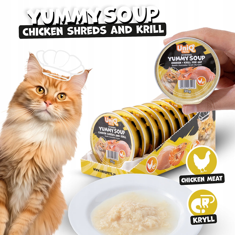 Wet cat food Chicken and Krill broth Yummy Soup UniQ Pets 8x30g Packaging status original