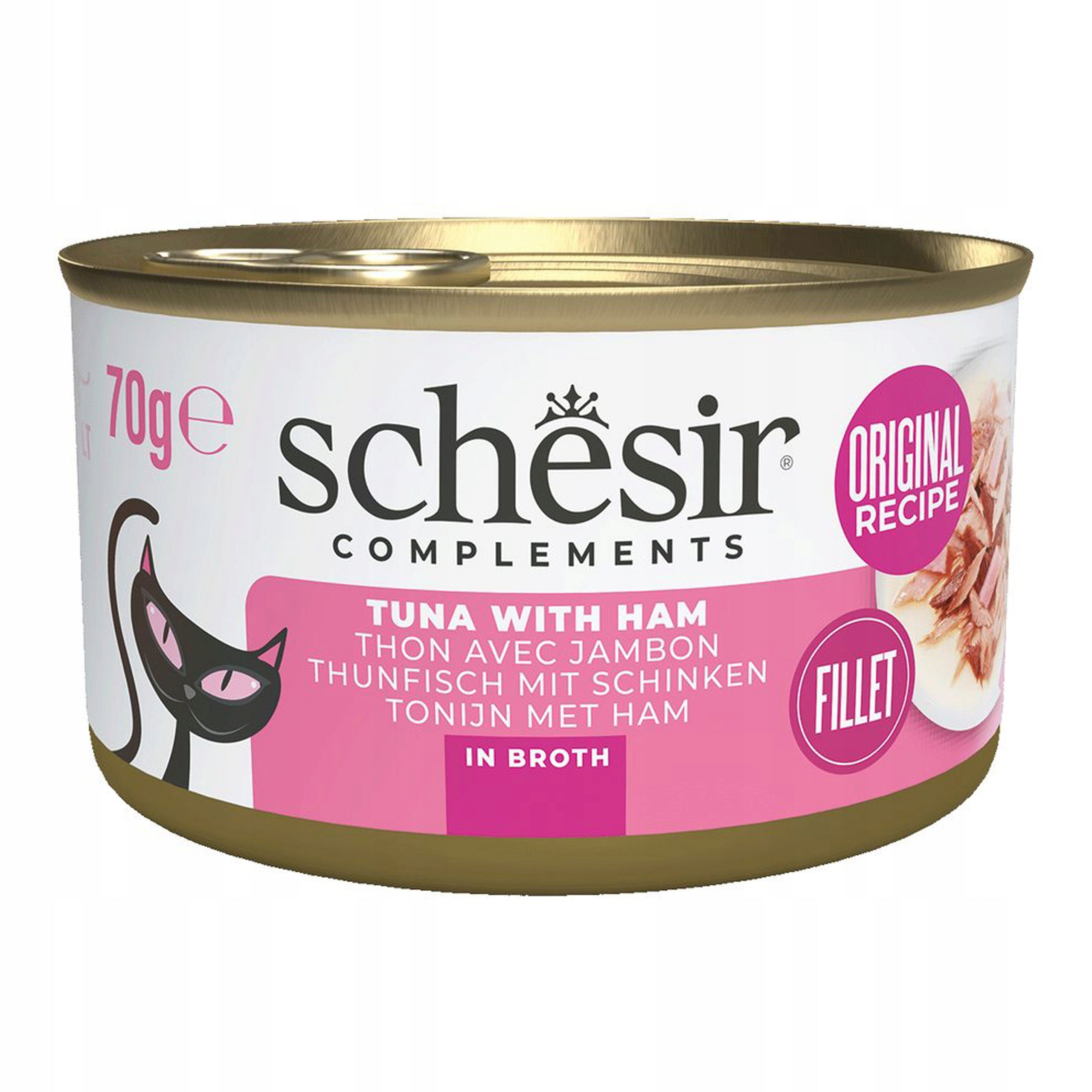 Wet cat food Complements Schesir tuna with ham broth can 70g