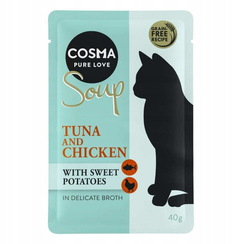 Wet cat food Cosma soup 12x 40g Tuna and chicken with sweet potatoes 0,48kg Packaging status original