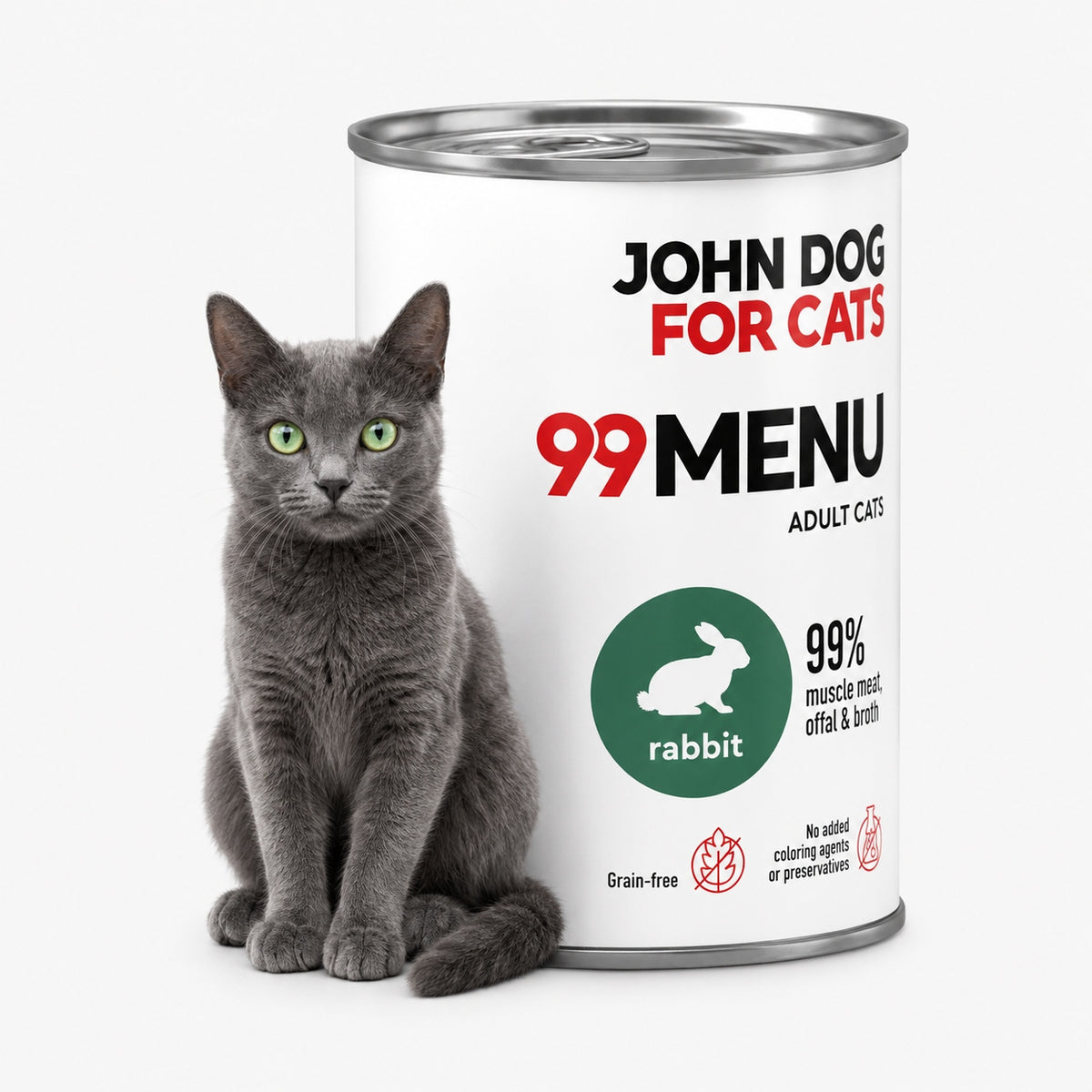 Wet cat food John Dog for Cats 99 Menu Adult Rabbit can 400g