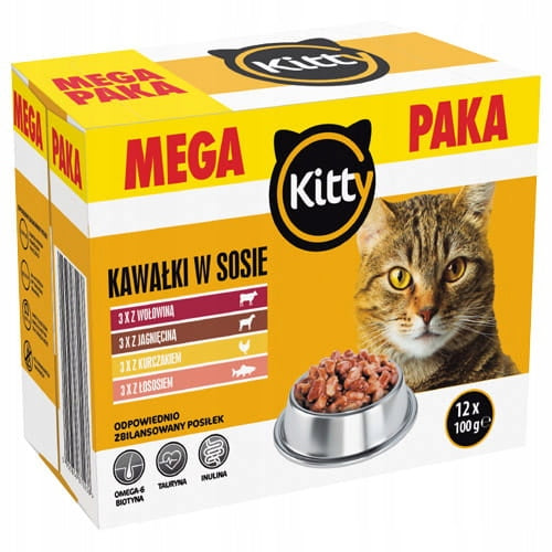 Wet cat food Kitty mix of flavors in a set of 12 sachets 1,2 kg