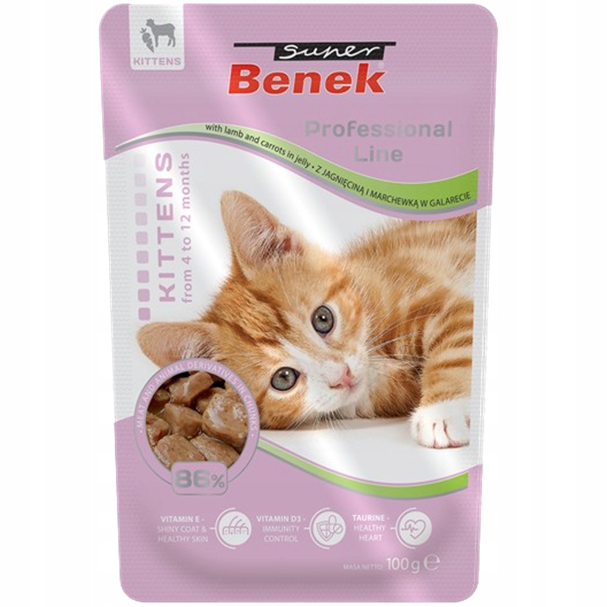 Wet cat food Lamb Jelly Super Benek For young cat 100g Packaging status original