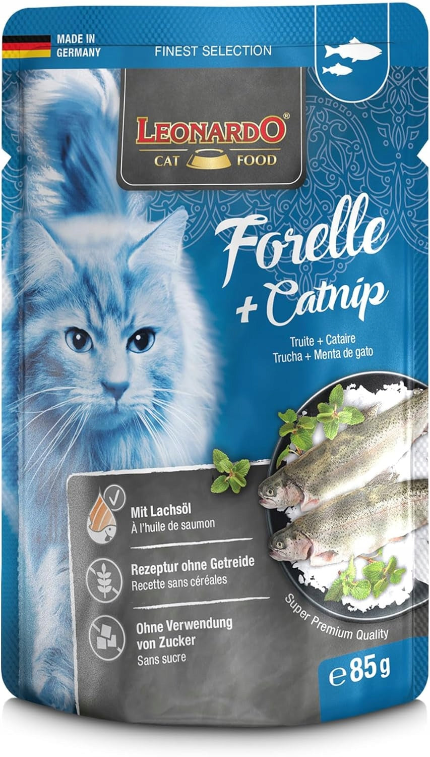 Wet cat food Leonardo Trout and catnip 85g Lots of PREMIUM MEAT