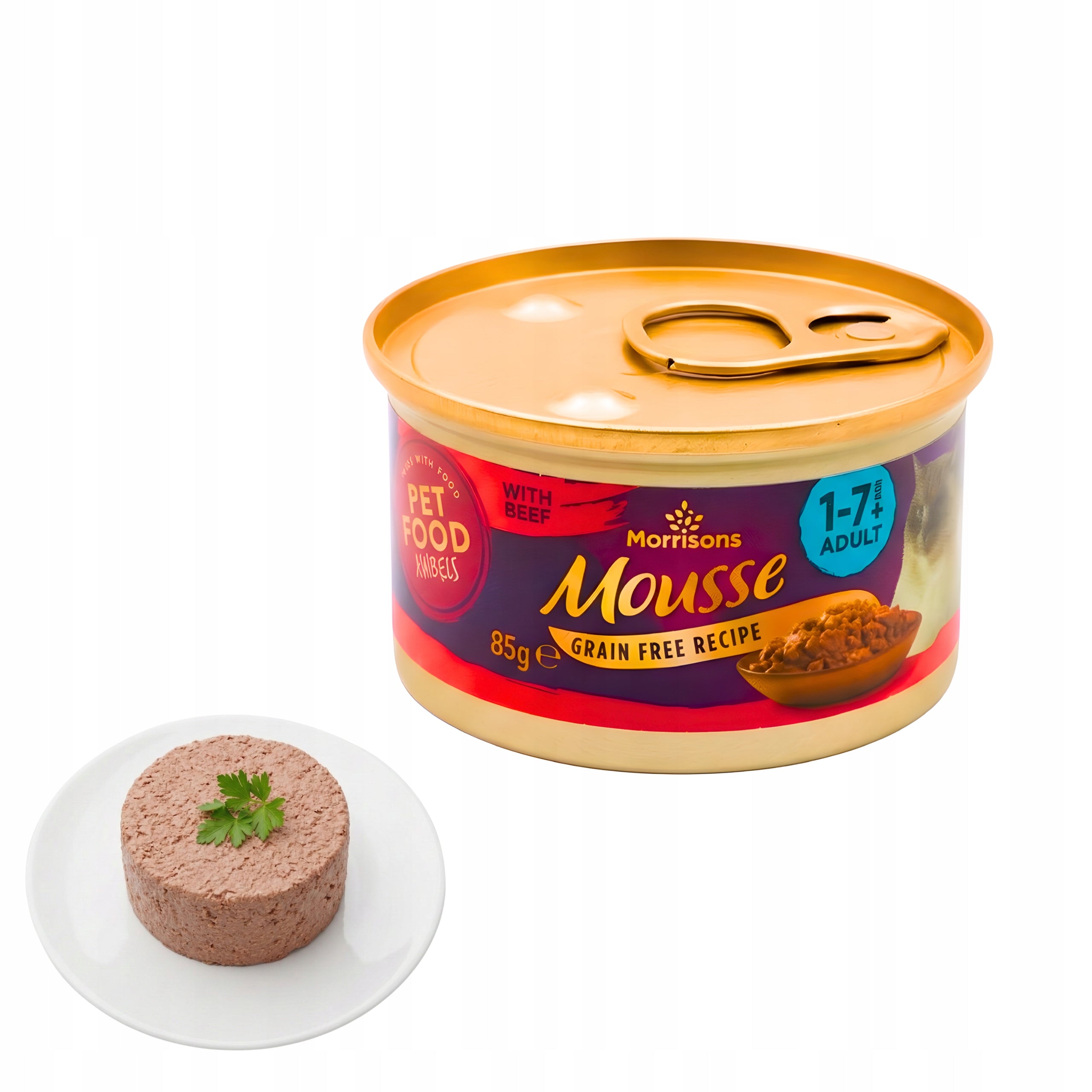 Wet cat food Morrisons 24 x 85g beef flavor delicate mousses Packaging status original