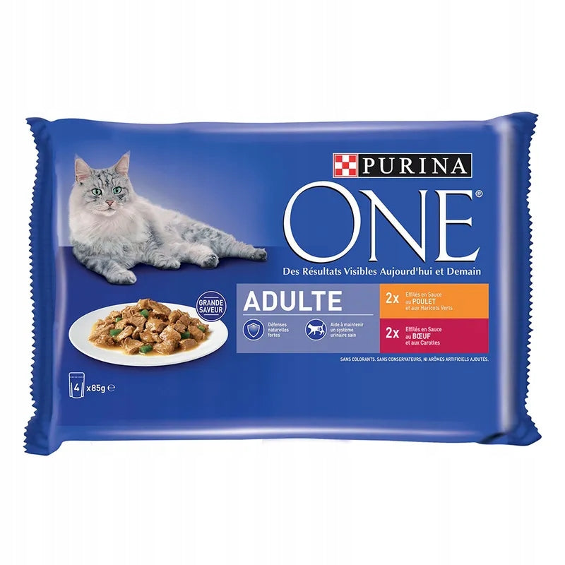 Wet cat food Purina ONE Adult chicken and beef 4x 85g 0,34 kg