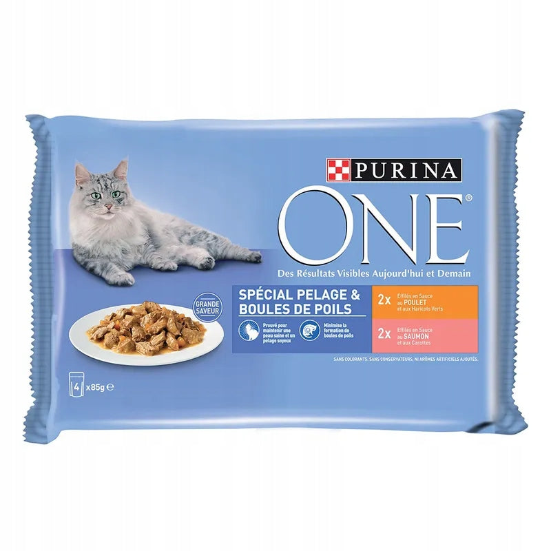 Wet cat food Purina ONE Coat Hairball chicken and salmon 4x 85g 0,34kg