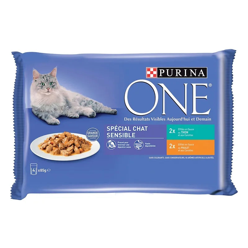 Wet cat food Purina ONE Sensitive chicken and tuna 4x 85g 0,34 kg