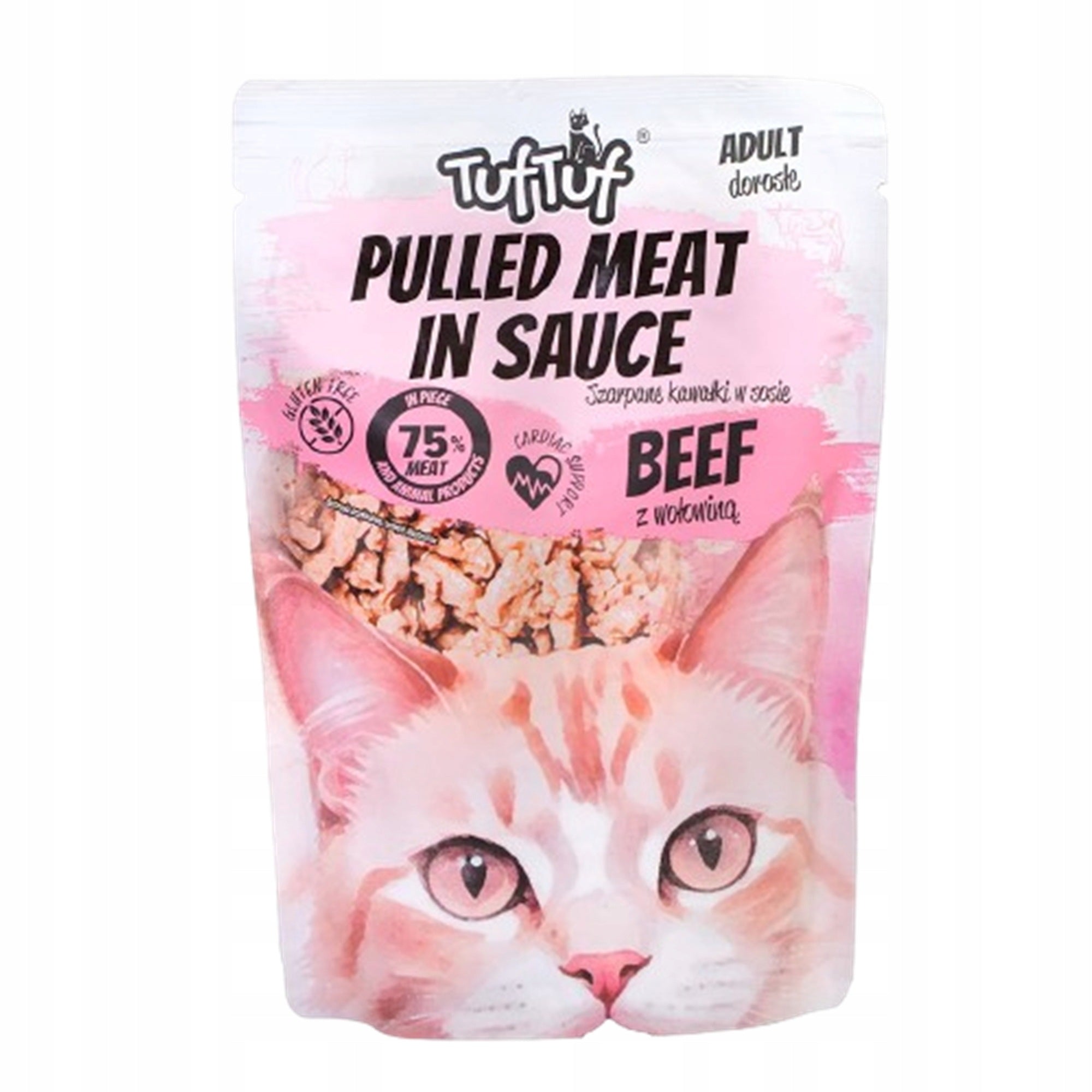 Wet cat food Tuf Tuf jerky pieces in sauce with beef 100 g Packaging status original