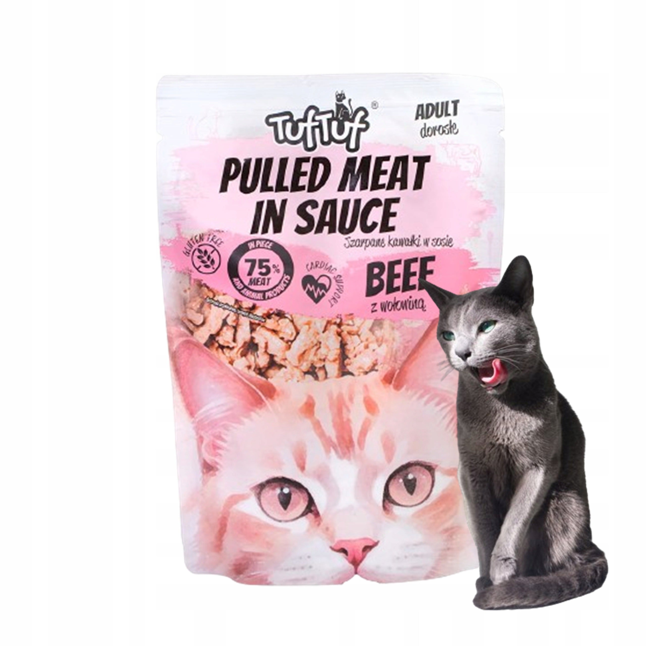 Wet cat food Tuf Tuf jerky pieces in sauce with beef 100 g