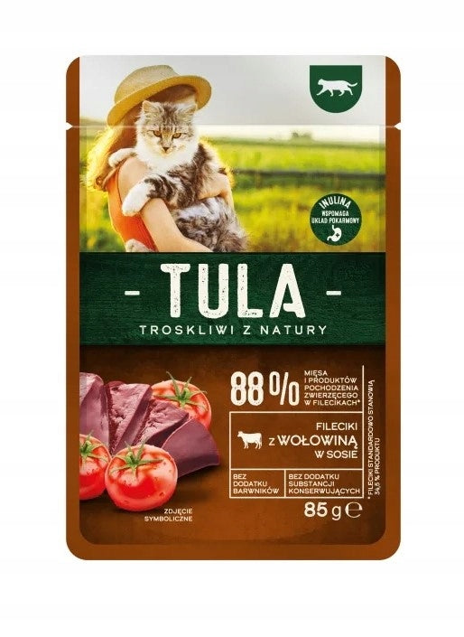 Wet cat food Tula fillets with beef in sauce 85g sachet Brand Tula