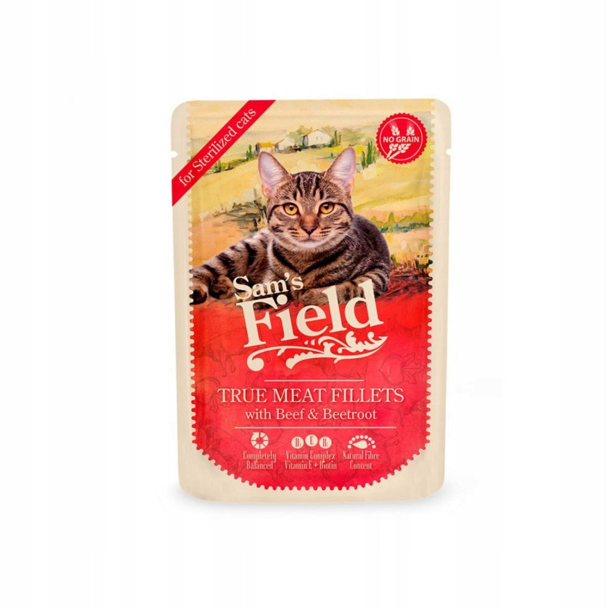 Wet cat food castrated Beef with beet 85g Sam's Field Packaging status original