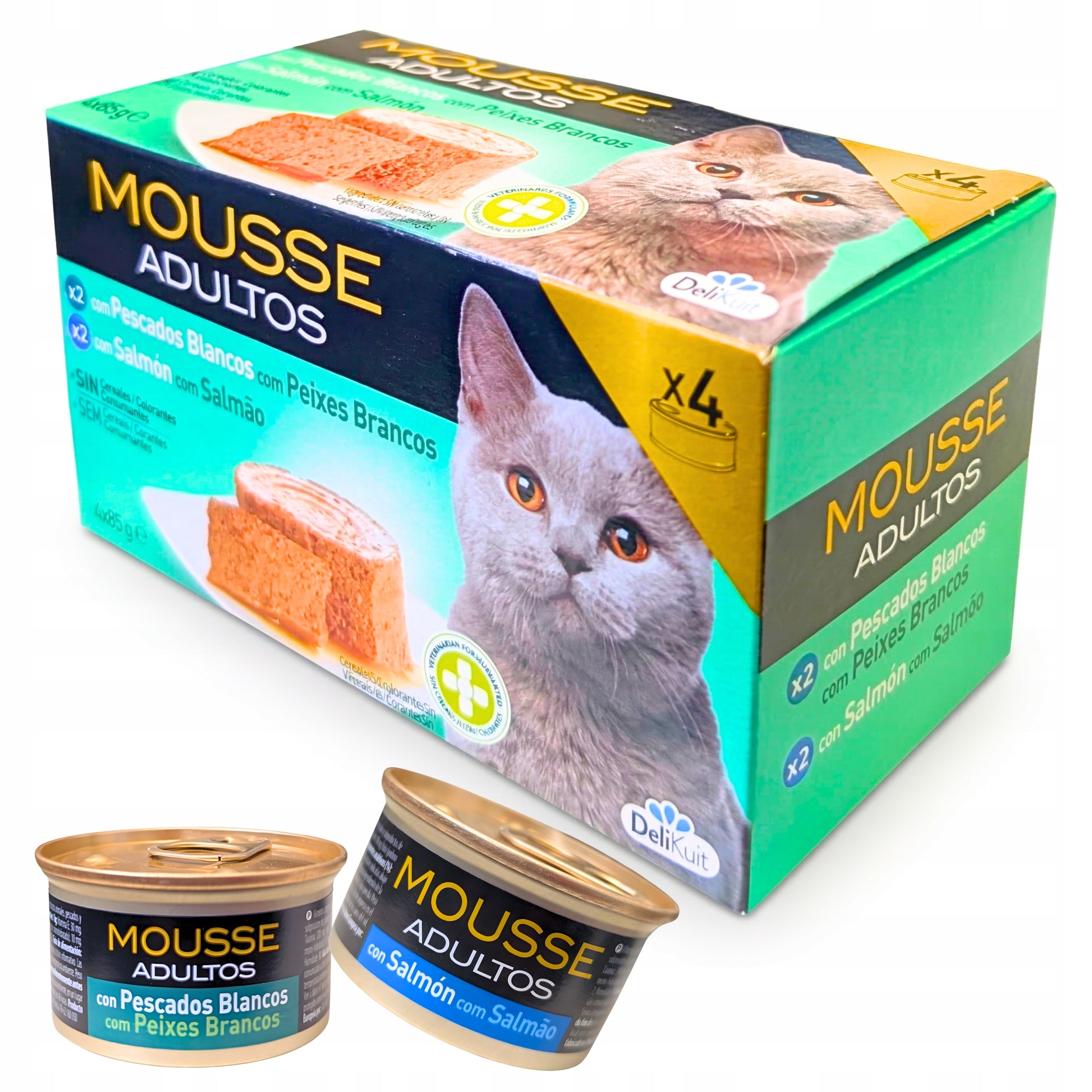Wet cat food mousse adult cats fish flavors delicate mousses 4 x 85g