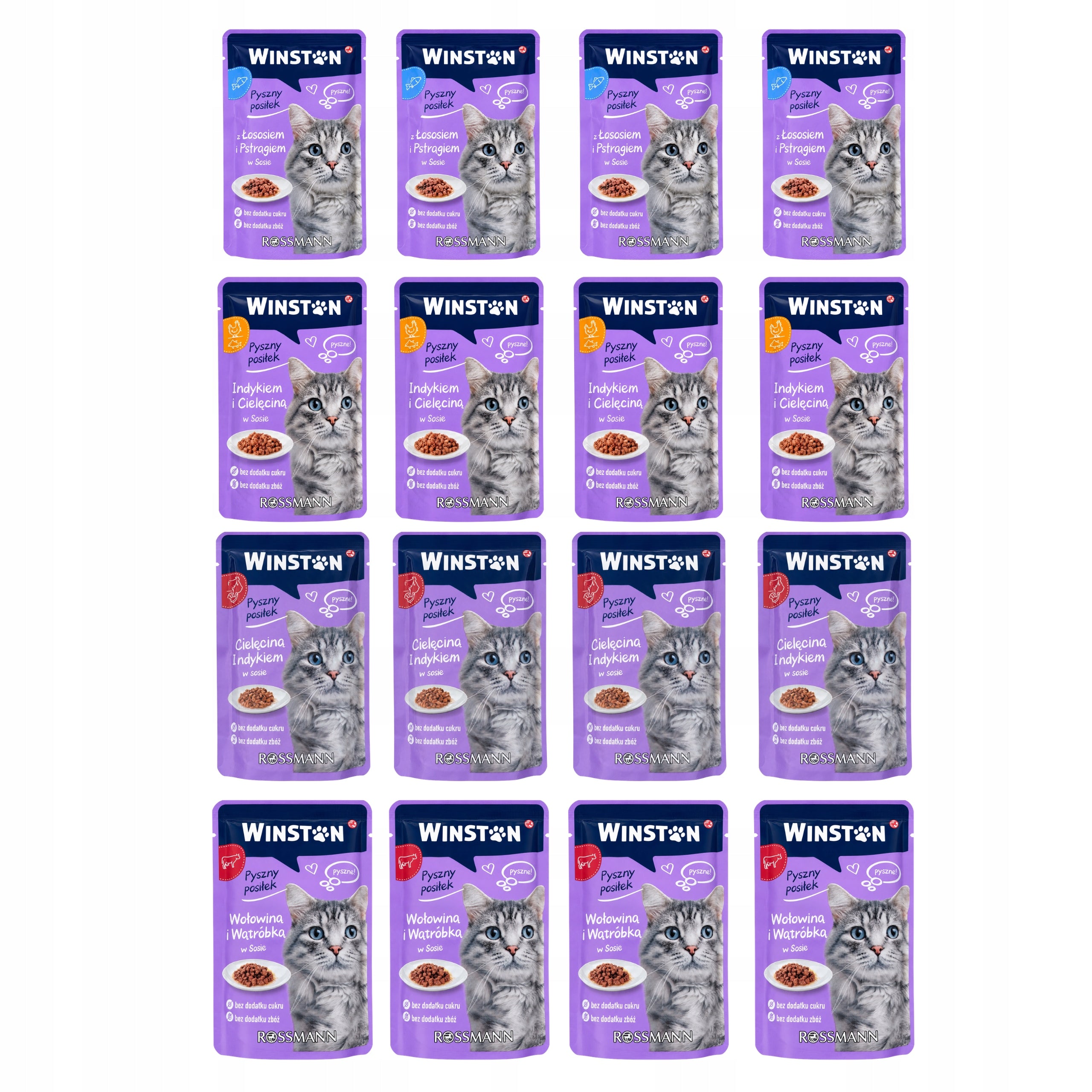 Wet cat food sachets 12 x 100g Winston MIX 4 flavors set of 1,2 kg Manufacturer code 200840