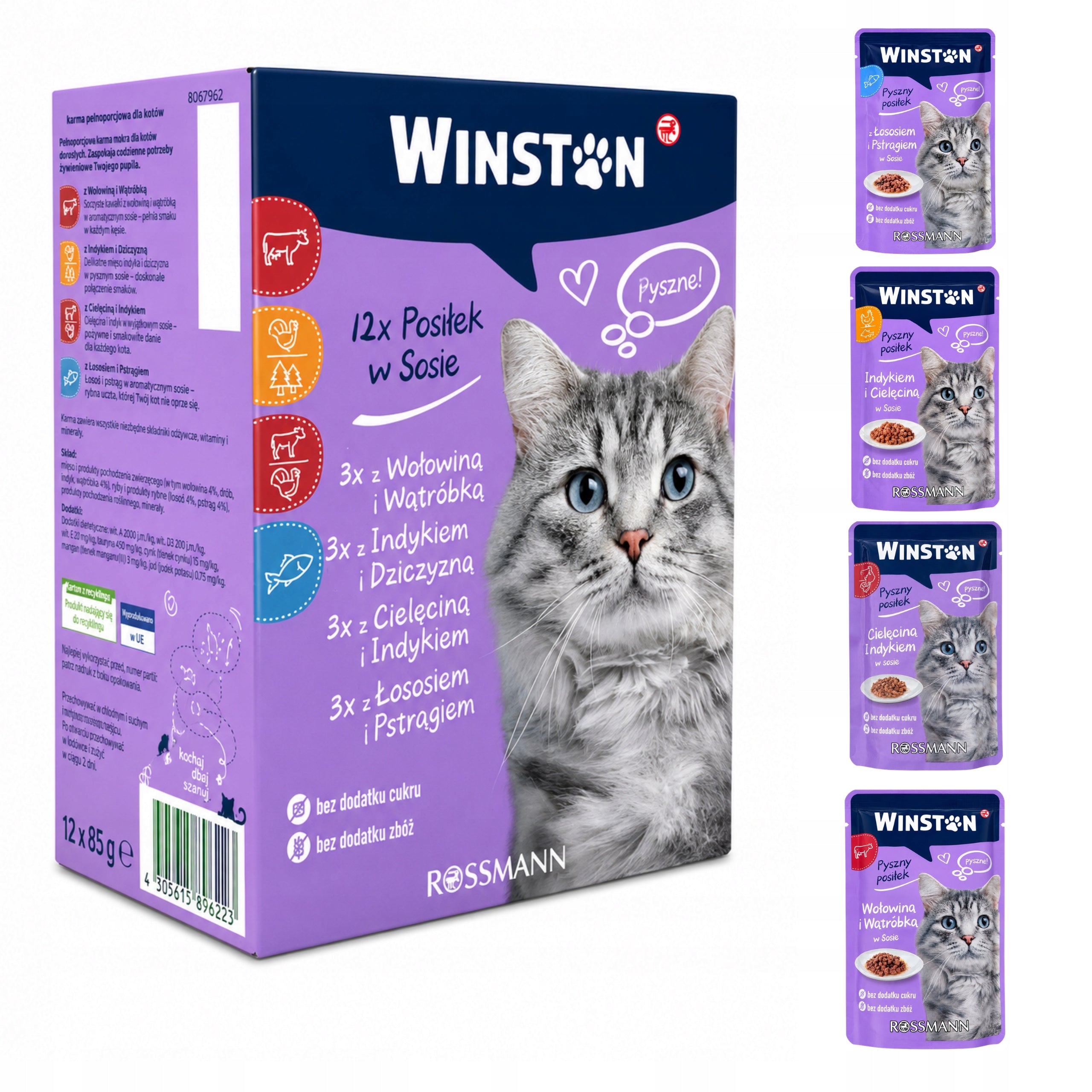 Wet cat food sachets 12 x 100g Winston MIX 4 flavors set of 1,2 kg