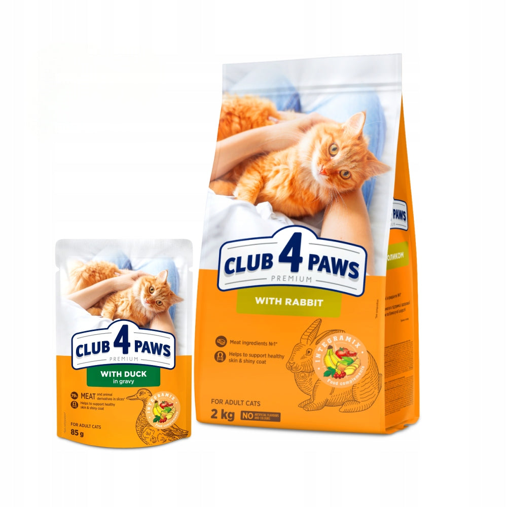 Wet cat food with duck in sauce 85g CLUB 4 PAWS Premium Sachet Packaging status original