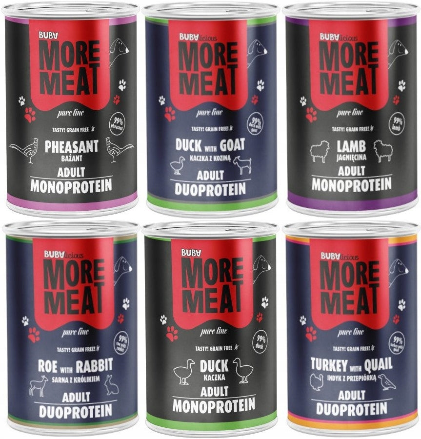Wet dog food Buba More Meat MIX OF FLAVORS Grain-free, can - 6 x 400g