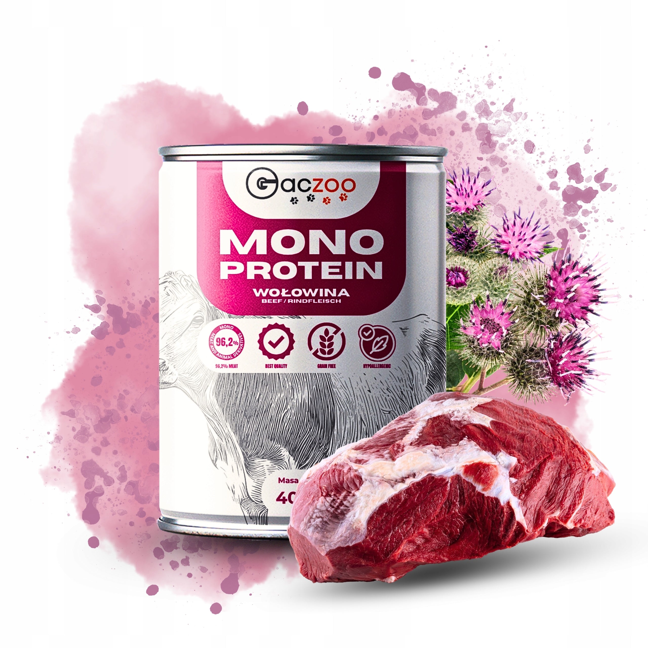 Wet dog food GACZOO MONO PROTEIN Mix of flavors 12 x 400g hypoallergenic Packaging status original
