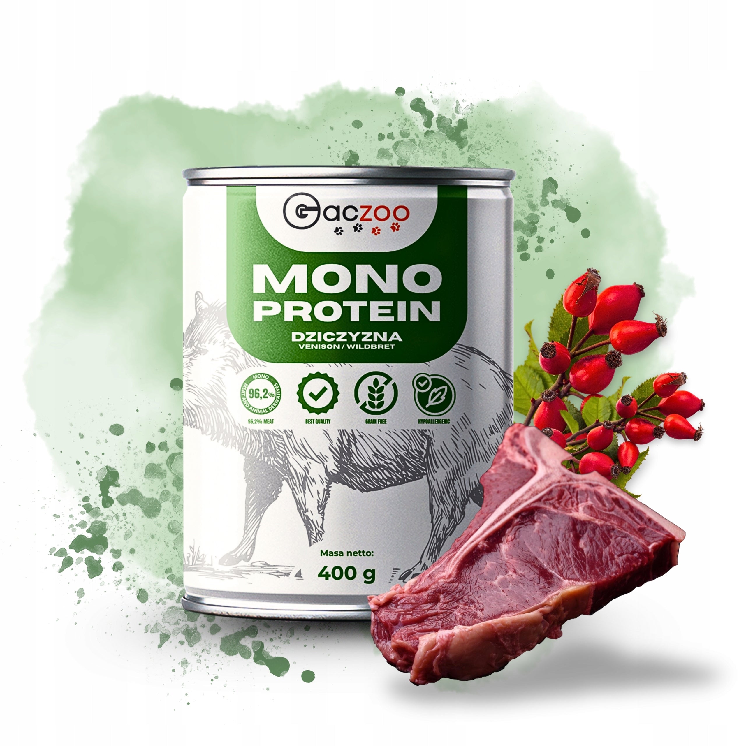 Wet dog food GACZOO MONO PROTEIN Mix of flavors 8 x 400g hypoallergenic Packaging status original