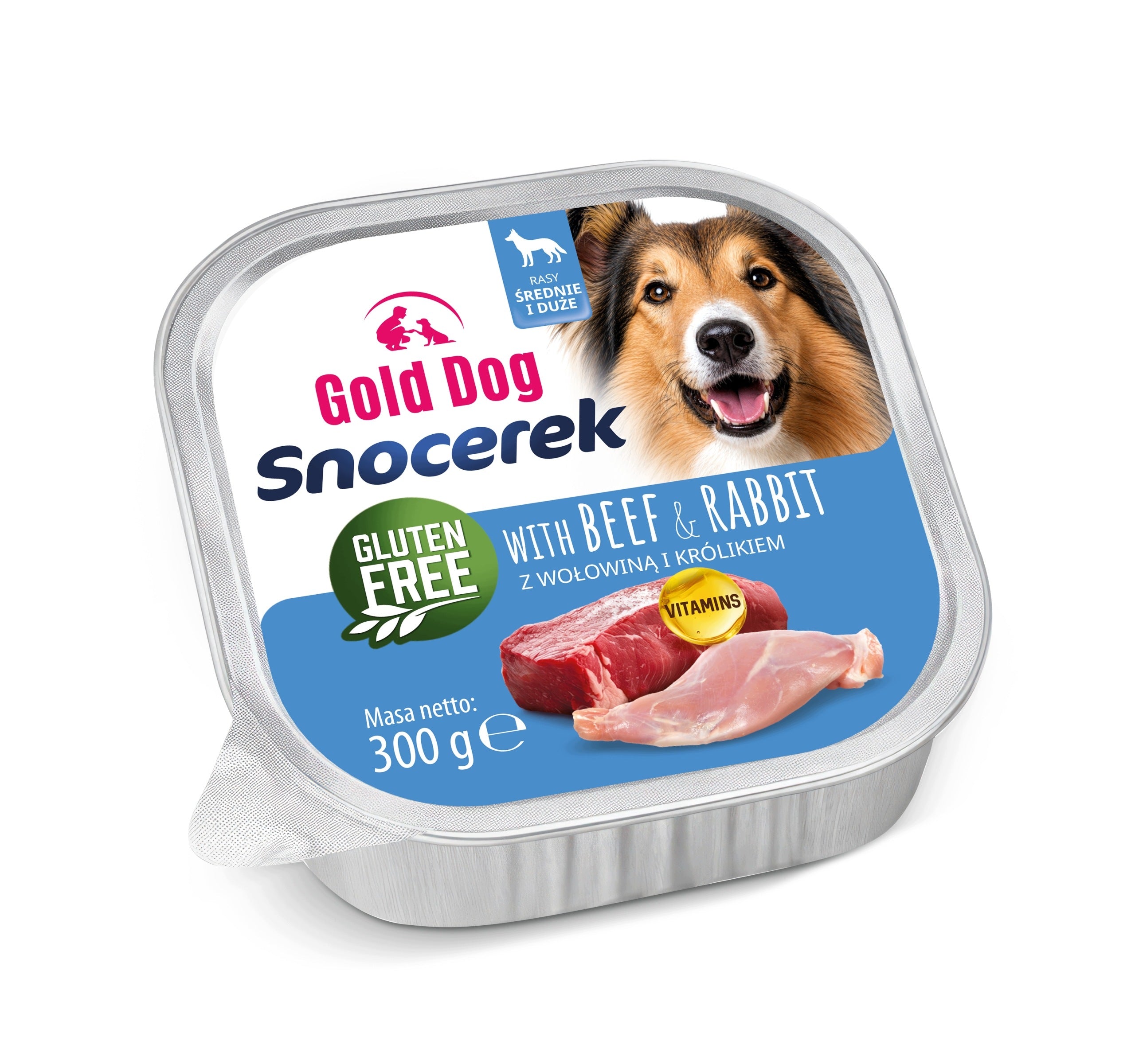 Wet dog food Gold Dog Snocerek beef & rabbit 300g mince Packaging status original