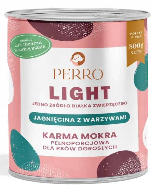 Wet dog food LIGHT monoprotein lamb with vegetables 800g Perro