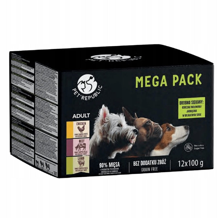 Wet dog food PetRepublic chicken beef lamb 12x100g