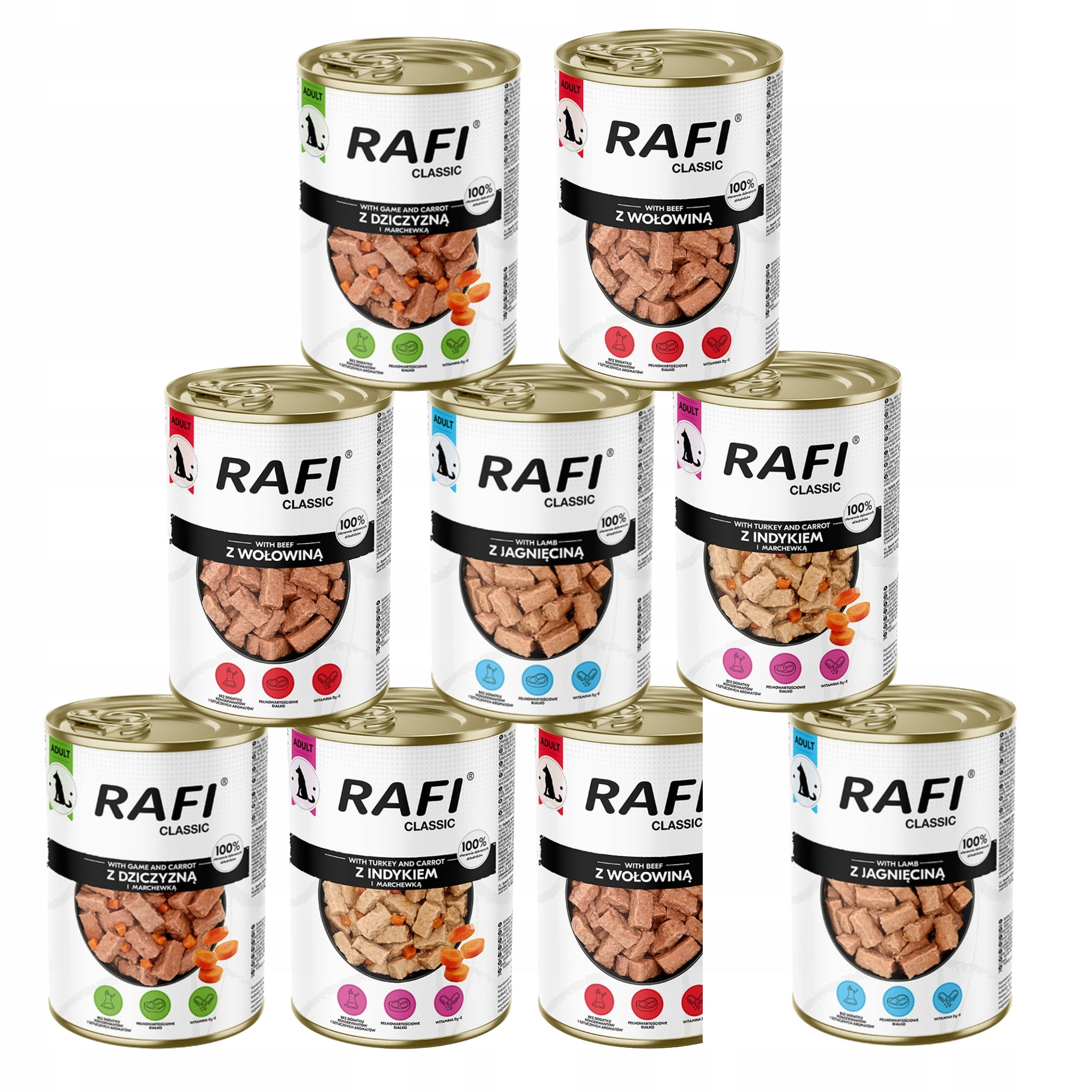 Wet dog food can Rafi Classic mix 1240g - 18 pieces + HACZI bar Manufacturer code 5902906101575