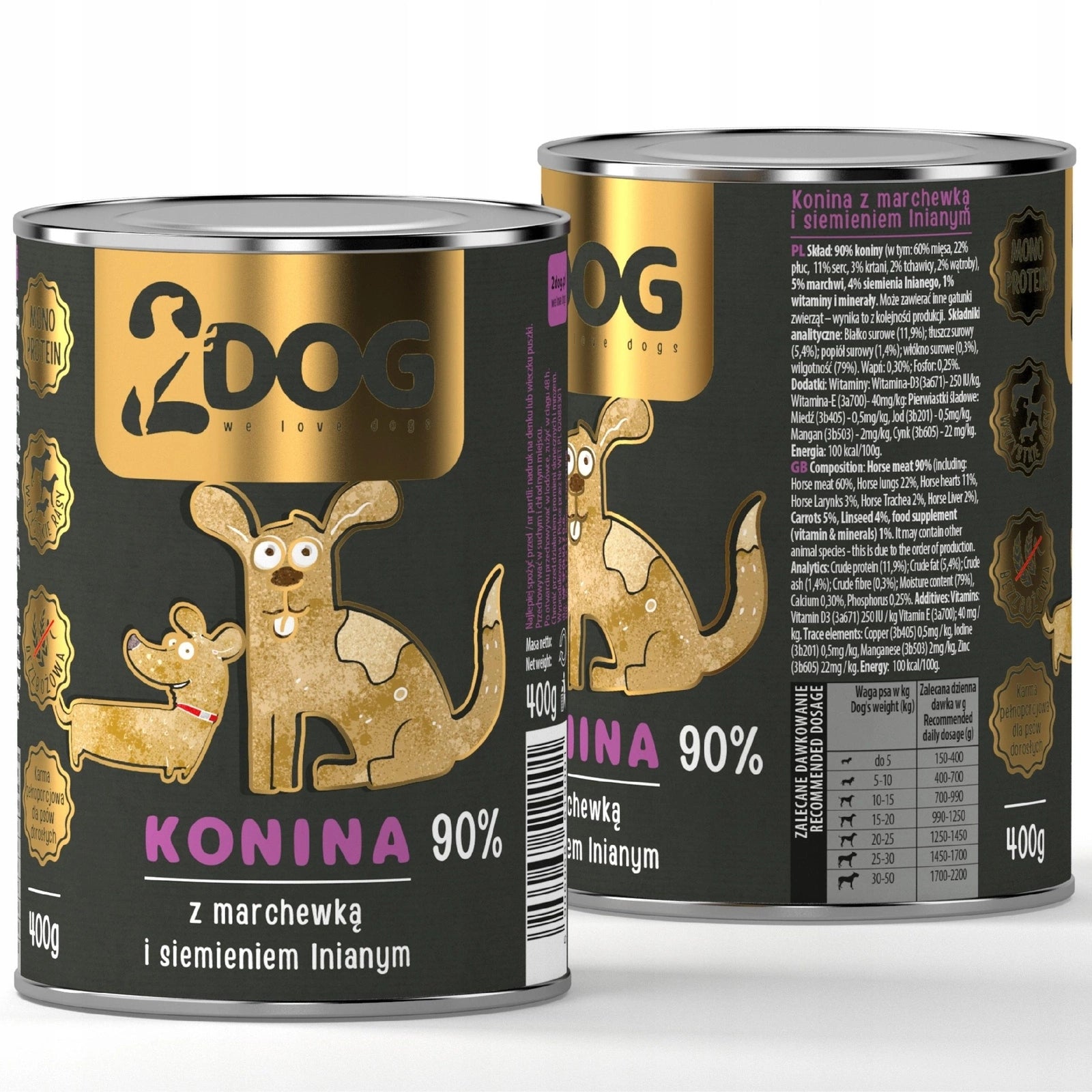 Wet dog food horsemeat with seeds 400g MONOPROTEIN HYPOALLERGENIC Manufacturer code Mokra karma w puszce dla duże małe rasy