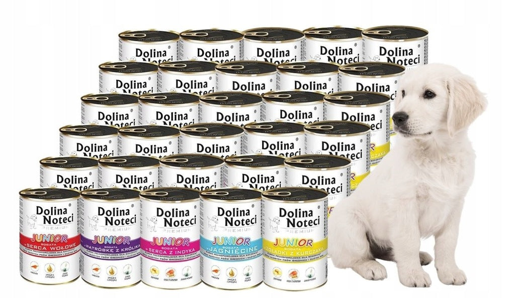 Wet dog food junior MIX flavors 30x400g DOLINA NOTECI Premium Packaging status original
