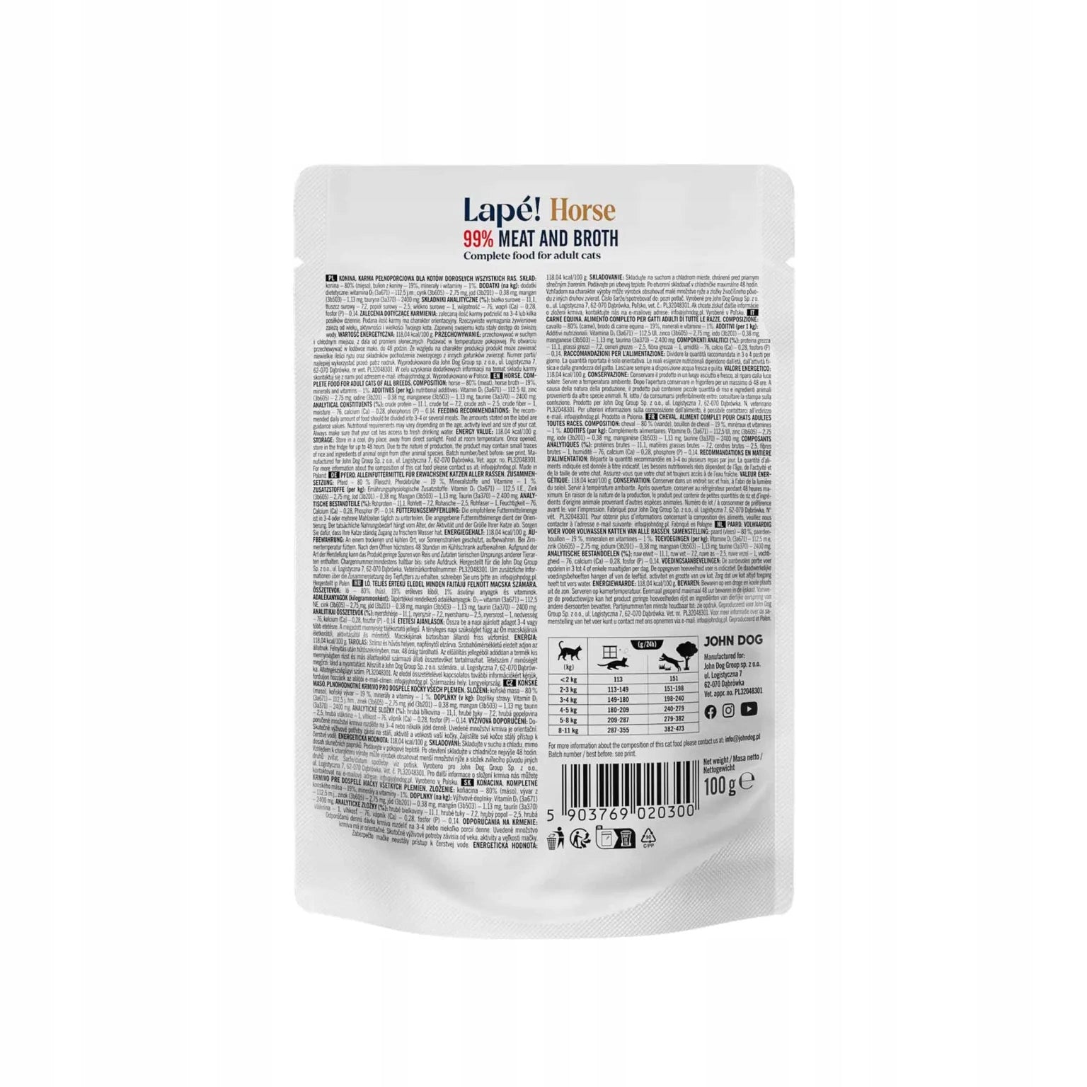 Wet food John Dog for Cats Lape grain-free horsemeat 100 g sachet Manufacturer code KMJDFCSMMMHP