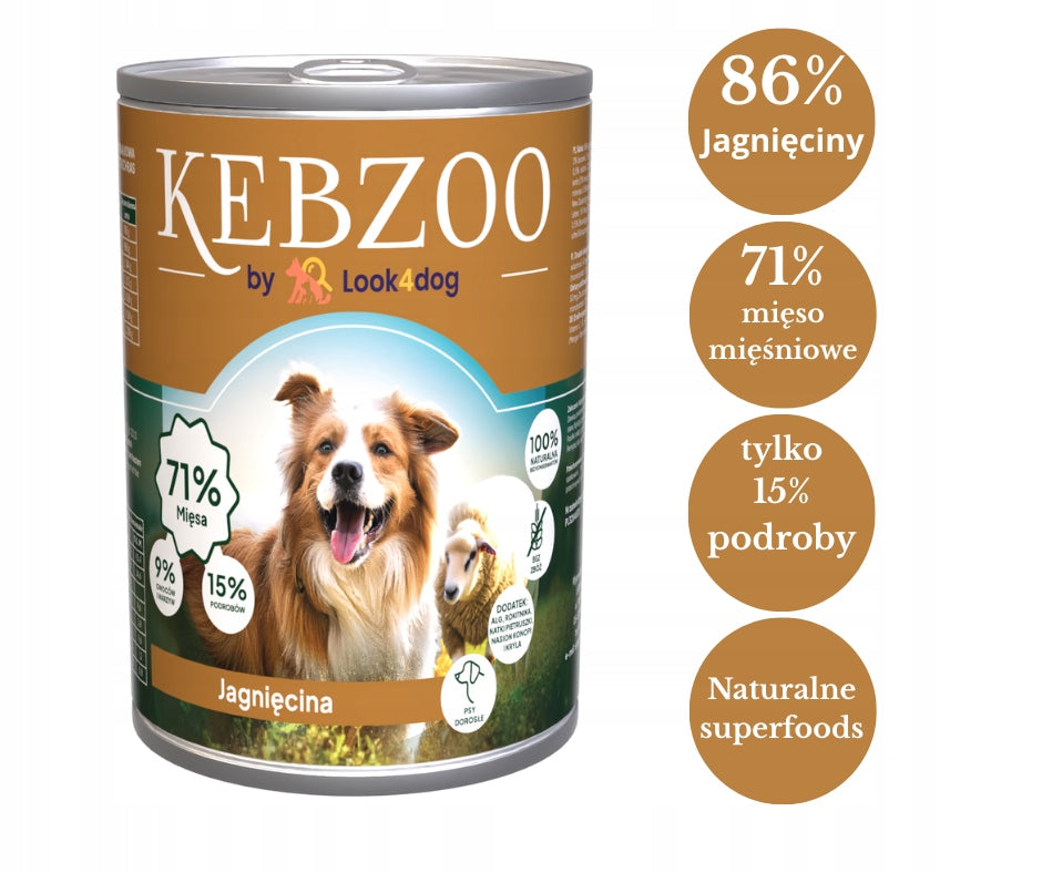 Wet food for dogs KEBZOO Lamb 86% 4 x 400g Manufacturer code 5907497871340