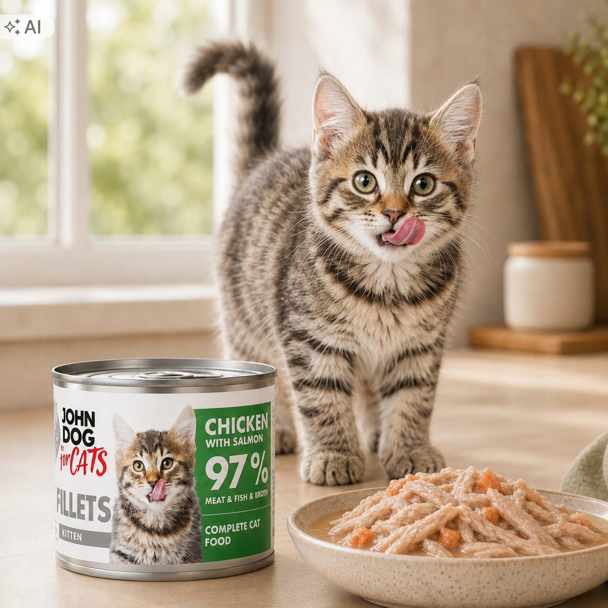 Wet food for kittens John Dog for Cats Fillets Chicken Salmon can 140g Manufacturer code 5903769008872